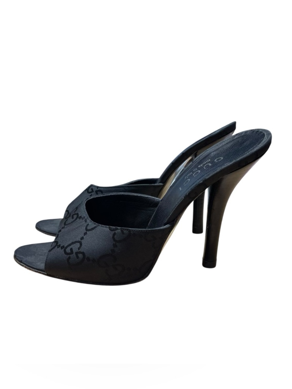 Gucci Black GG Canvas Mule Heels Open Toe Made in Italy 38 - Picture 4 of 10